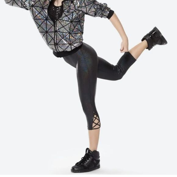 Girls LC Revolution Dancewear Unitard Black Holographic Foil Sequins Leotard - Picture 6 of 11